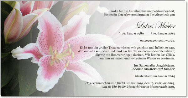  Danksagungskarten Trauer