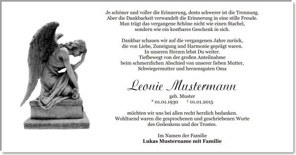  Danksagungskarten Trauer