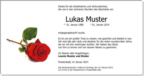  Danksagungskarten Trauer