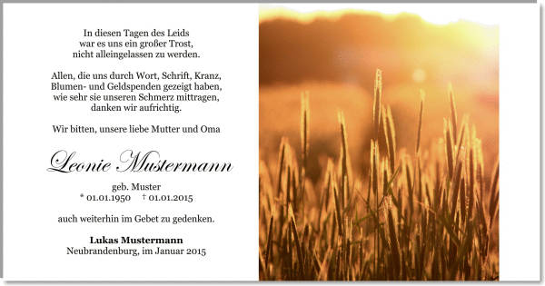  Danksagungskarten Trauer