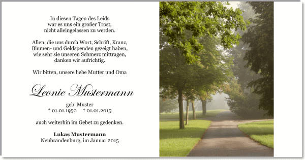  Danksagungskarten Trauer