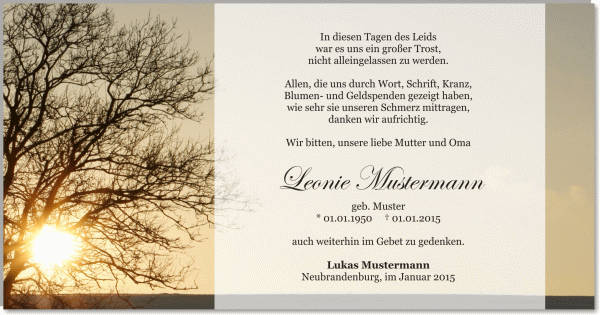  Danksagungskarten Trauer