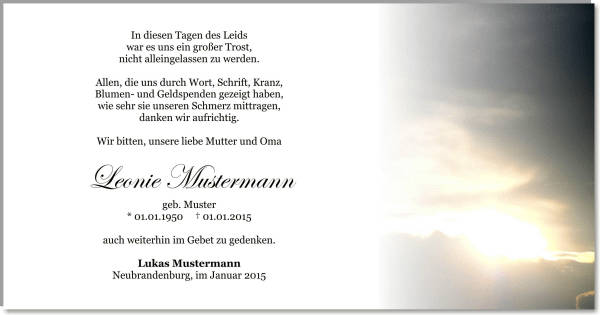  Danksagungskarten Trauer