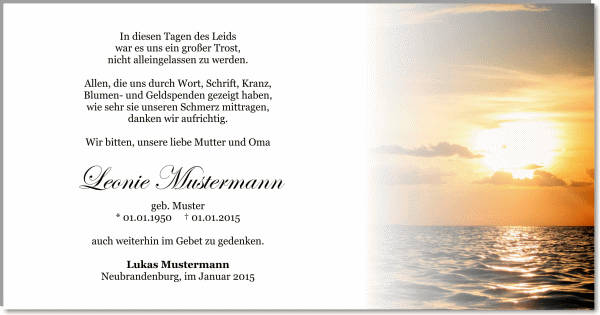  Danksagungskarten Trauer