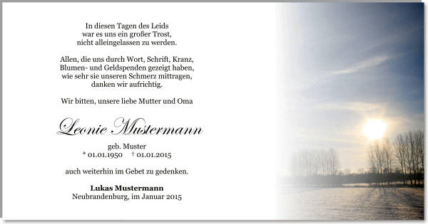  Danksagungskarten Trauer
