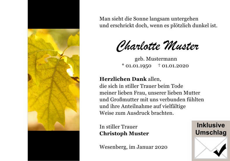  Danksagungskarten Trauer
