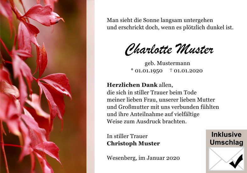  Danksagungskarten Trauer