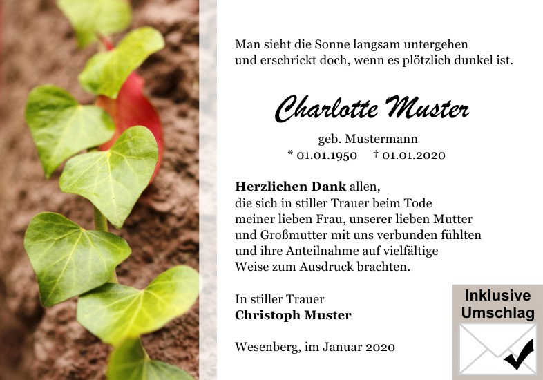  Danksagungskarten Trauer