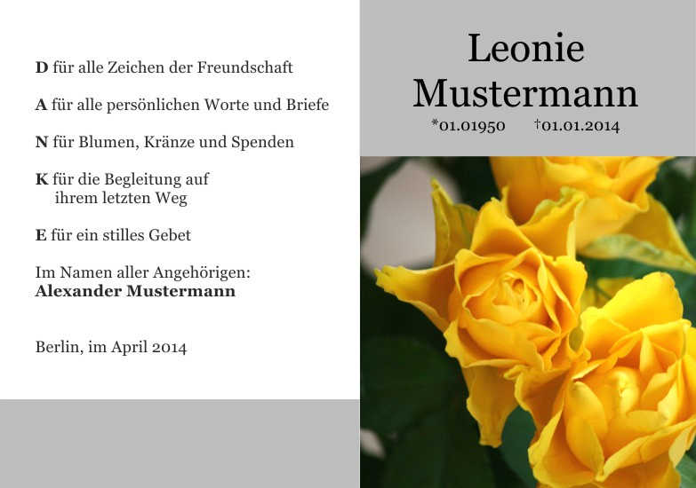  Danksagungskarten Trauer