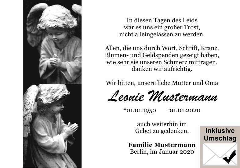  Danksagungskarten Trauer