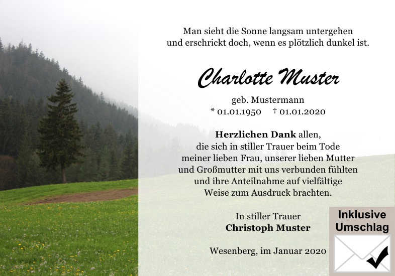  Danksagungskarten Trauer