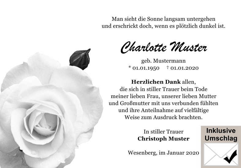 Danksagungskarten Trauer