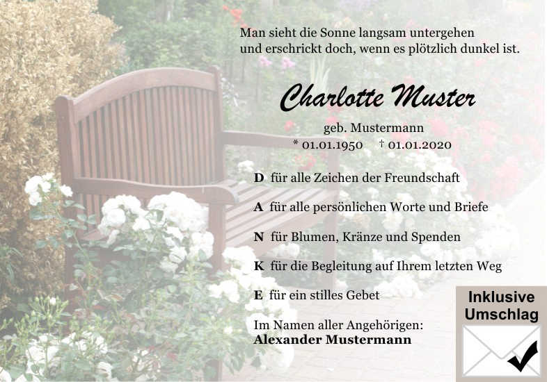  Danksagungskarten Trauer