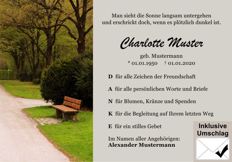  Danksagungskarten Trauer