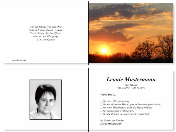  Danksagungskarten Trauer