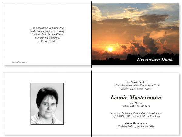  Danksagungskarten Trauer