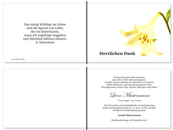  Danksagungskarten Trauer