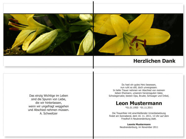  Danksagungskarten Trauer