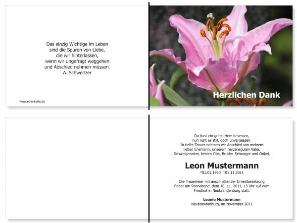  Danksagungskarten Trauer