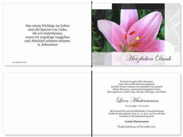  Danksagungskarten Trauer