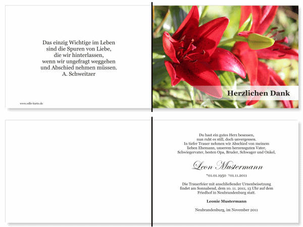  Danksagungskarten Trauer