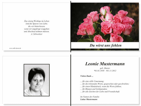  Danksagungskarten Trauer